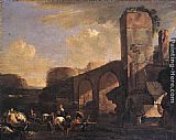 Jan Asselyn Italianate Landscape with a River and an Arched Bridge painting